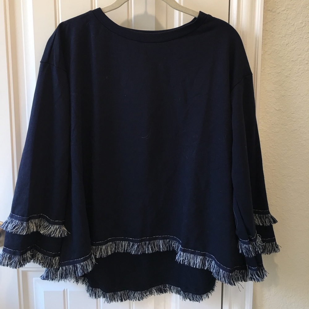 Navy blue fringe top